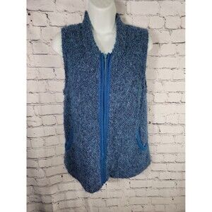 Tey Art Inc Alpaca Wool Blend Fuzzy Zip Vest Small Blue Pockets Casual Peru
